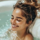 Mujer feliz en la bañera