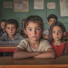 Una niña en clase con otros compañeros