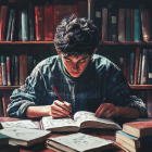 Un adolescente estudiando