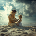 Una madre leyendo en la playa junto a su hija