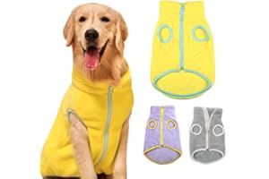 Pets Way Warm Fur Dog Jacket (Yellow, M) Super Soft Jacket with Fluffy Collar, YKK Zippers & Contrast Binding | Dog Winter We