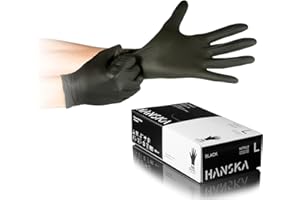 HANSKA Guantes desechables de nitrilo negros – Sin polvo – Desechar– Ambidextros – No estériles – Base de goma – Apto para ám