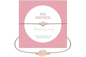 happymaker - Rosenquarz Armband Damen, handgemacht Edelstein Armband rosa mit Goldperlen und exklusiver Geschenkverpackung al