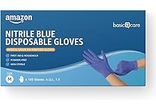 Amazon Basic Care Guantes desechables de nitrilo azul, Sin empolvar, Talla M, 100 Unidad (Anteriormente Marca Hevea)