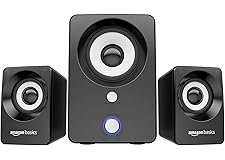 amazon basics Multimedia Speaker | USB Powered | Wired Desktop Speakers with Powerful Bass | Built-in Subwoofer (Black)