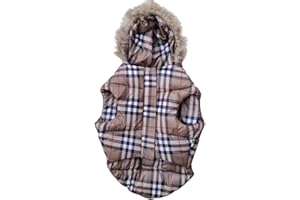 Dog Winter Jacket with Fur Hoodie, Size Medium (XXL, Checkered Miltary)