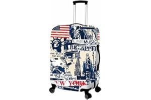 NT CREATION Blue New York Polyester Fabric Small Protective Luggage Cover | (M) Medium Protective Luggage Cover Without Suitc