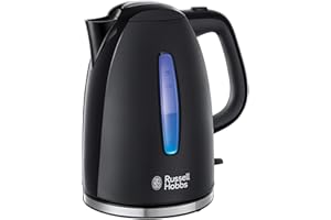 Russell Hobbs Textures Plus Waterkoker Zwart (1,7L), Snelkookfunctie, Extra Zuinig, Gemakkelijk Reinigbaar, 2.400 Watt/ 2,4kW