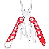 Amazon Basics - Coltello multiuso 8 in 1 in acciaio inossidabile con blocco di sicurezza e custodia in nylon, Rosso