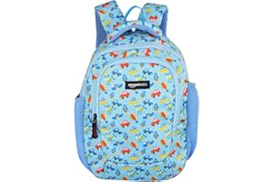 Amazon Basics Trendy and Spacious Transport Theme Kids Backpack | Comfortable Padding | 15 Inches (Sky Blue)