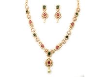 Sasitrends Traditional Micro Gold Plated Multi Color AD American Diamond Jewellery Necklace Jewellery Set for Women and Girls