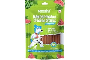 PETOSKA Watermelon Chicken Sticks- 100gms | Crunchy Dog Treats | Made with Real Fruit & Chicken | Highly Nutritious | Easy to