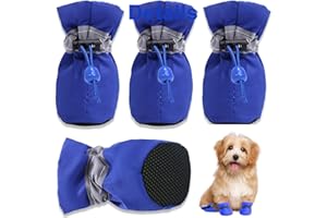 4pcs Dog Shoes, Blue Shoes for Dogs, Anti-Slip Dog Shoes Waterproof Walking Shoe Pet Accessories with Reflective Stripe, Warm