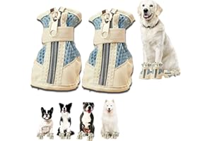 Doggo Bite Dog Shoes for Shih Tzu,Golden Retriever and German Shephered/Winter Warm Breathable Dog Boot Adjustable Zipper Whi