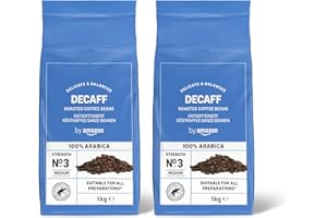 by Amazon Café descafeinado en grano, tueste claro, certificado Rainforest Alliance, 1 kg (Paquete de 2)