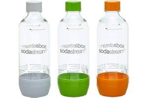 SodaStream Pet-flessen 2+1 action-set, 3x 1 l PET-flessen van onbreekbaar kristalhelder PET in de kleuren oranje, groen en wi