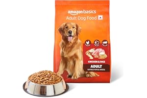 Amazon Basics Dry Dog Food | 5 Kg | Chicken & Rice | with Real Chicken Meat | Kibble for Adult Dogs | Packed with Protein | S