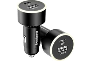 Ambrane 85W Car Charger, Mobile & Laptop Charging (MacBook & Type C Laptops), Glowing Light, Dual Port Fast Charging, 65W Typ