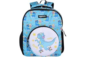 Amazon Basics Trendy and Spacious Dino Theme Kids Backpack | Comfortable Padding | 14 Inches (Sky Blue)