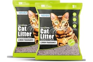 PETOSKA Activated Cat Litter- 10Kg | Lemon Fragrance | Scoopable Bentonite Clay Cat Litter | Advanced Clumpimg Scented Litter