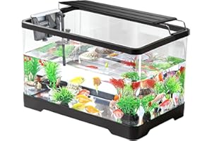 Buraq Unbreakable Curved Aquarium Fish Tank Set with Hang On Filter & Aquarium Light, Polycarbonate Material, Moulded Aquariu