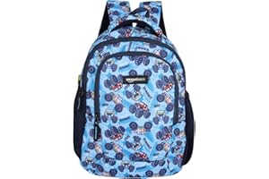 Amazon Basics Trendy and Spacious Truck Theme Kids Backpack | Comfortable Padding | 15 Inches (Blue)