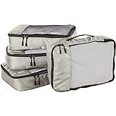 Amazon Basics Organizer da Viaggio Salvaspazio per Valigie, con Cerniera, Set da 4 Pezzi, Medio, Grigio