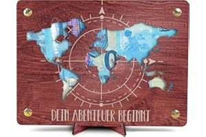 Weltkarte Geldgeschenk - XL Geldgeschenk aus Holz inkl. Ständer | Reise Geschenk, Urlaub Geschenk, Urlaubskasse, Geldgeschenk