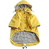 Dog Zip Up Dog Raincoat with Reflective Buttons, Rain/Water Resistant, Adjustable Drawstring, Removable Hood, Stylish Premium