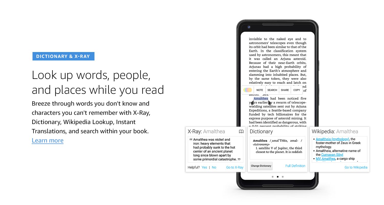 Dictionary & X-Ray. Look up words, people, and places while you read