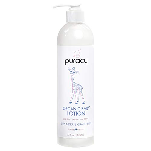 Puracy Organic Baby Lotion, Natural Calming Moisturizer, Lavender & Grapefruit, 12 Ounce