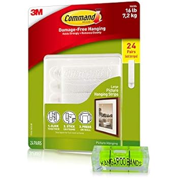 Command Picture Hanging Kit| Damage-Free Strips & Leveler| Perfect for Hanging Small & Large Frames, Photos, Pictures on Walls & More| No Nail/Hook Damage| Easy Hanging (24 Pairs & Level)