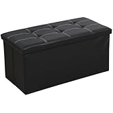 YQYS 30 Inches Rectangular Ottomans, Foldable Footrest with Sponge Padded Seat, 80L Faux Leather Chest with Cover, Folding St