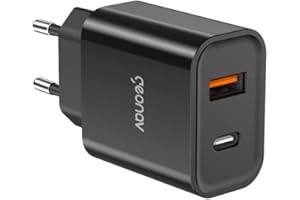 Geonav Carregador Universal Ultra Rápido Duo, 1 X USB-C Power Delivery 20W, 1 X USB Quick Charge 18W, CH20PDQCBK, Preto