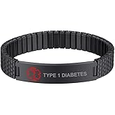 Bandmax Stainless Steel Medical Alert Bracelet Wristband Personalized Elastic Emergence ID Diabetic Bracelet for Men Custom M