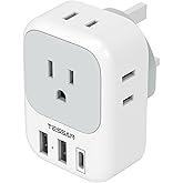 US to UK Plug Adapter, TESSAN Type G Travel Converter with 3 USB Charger(1 USB C Port), 4 Outlets Power Adaptor for USA to Qa