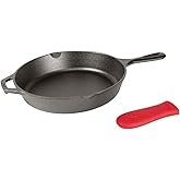 Lodge Cast Iron Skillet with Red Silicone Hot Handle Holder, 12-inch