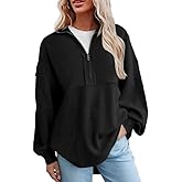 SHEWIN Womens Sweatshirt Casual Waffle Knit Half Zip Pullover Loose Long Sleeve Tops Fall Outfit Clothes 2024