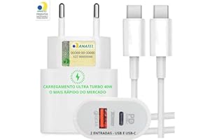 Carregador Turbo 40W Cabo Tipo-C 2 Entradas Compativel Todos Dispositivos Iphone 15/16 IOS Android Galaxy Carregamento Ultra 