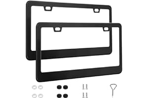 QUANQIUFEI 2 Pack License Plate Frames, Stainless Steel Car License Plate Cover Car Accessories with Screw Caps (Black)