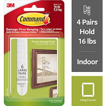 Command 16 lb Large White Picture Hanging Strips, 6 pairs (12 strips), Indoor Use, Decorate Damage-Free (17206-6ES)