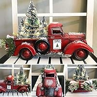 Christmas Farmhouse Red Truck Decor,15in Christmas Red Truck Decor,Farmhouse Vintage camioneta roja con árboles de Navidad (e