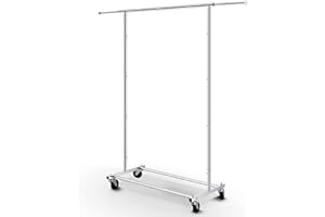 Simple Trending Standard Rod Clothing Garment Rack, Rolling Clothes Organizer on Wheels for Hanging Clothes, Chrome