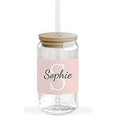 Personalized Glass Cups with Lids and Straws – Custom Glass Coffee Cups with Name Initial, Iced Coffee Cup 16oz, Cute Drinkin