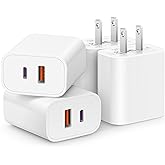 [4 Pack] USB C Charger Block Fast Charging Multiport Wall Charger [PD 20W USB-C & QC 3.0 USB Port] for IP 16/15/14/13/12/11/X