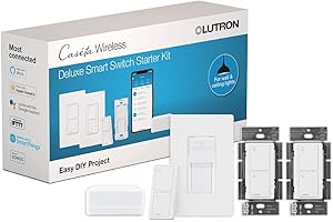 Lutron Caseta Smart Lighting Kit w/ Hub, 2 Original Switches, Pico Remotes, & More, for Light Bulbs and Fans, Works w/ Alexa,