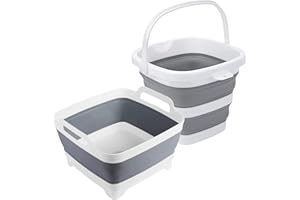 MontNorth Collapsible Basin Bucket,9L Collapsible Dishpan with Drain Plug for Kitchen Sink,5L Portable Foldable Small Plastic