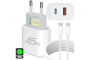 Kit Carregador Super Turbo 45W Porta Dupla (USB-C + USB-A) + Cabo USB Tipo-C, Compatível com Celulares Samsung, Motorola, iPh