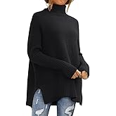 LILLUSORY Women's Oversized Turtleneck Sweaters Fall Batwing Sleeve Ribbed Tunic Sweater