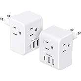 2 Pack European Travel Plug Adapter, International Power Plug Adapter with 3 Outlets 3 USB Charging Ports(1 USB C), Type C Pl